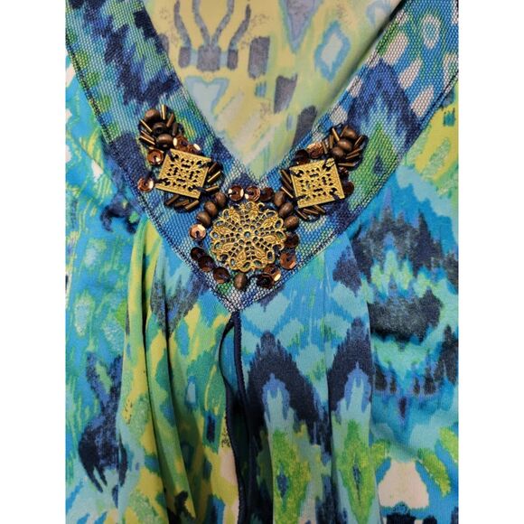 NWT New Directions Pant Suit, Large in Blue/Green Tribal Print - Picture 3 of 10